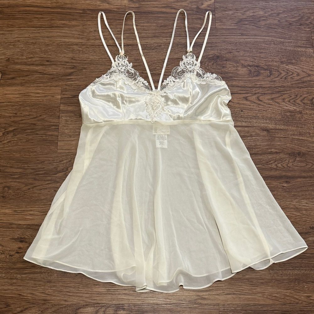 Vintage California Dynasty Elegant Ivory Cream Lace Chemise Applique Detail L - Picture 9 of 12